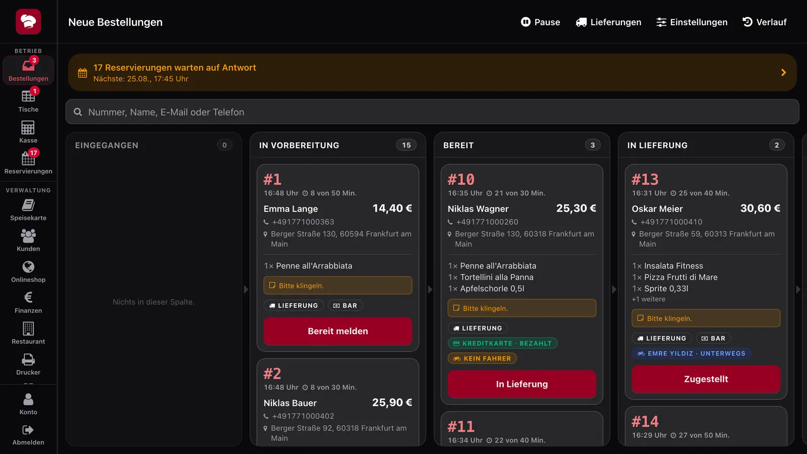 Screenshot: Bestellwarteschlange