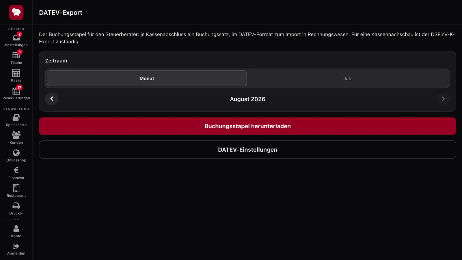 GastroSystem: DATEV-Export