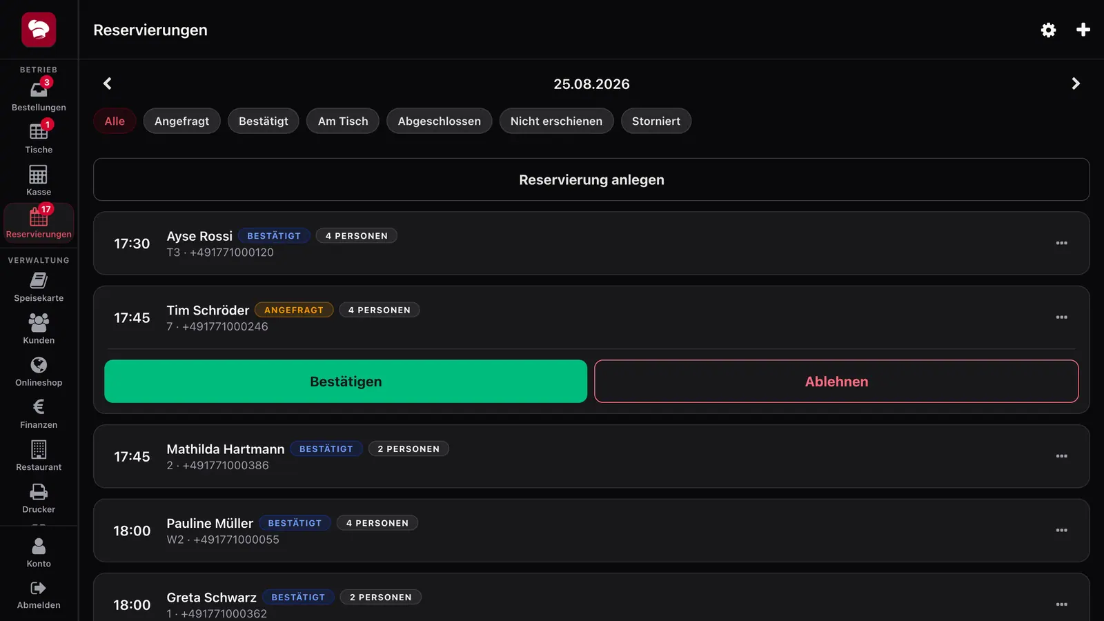 Screenshot: Reservierungsliste